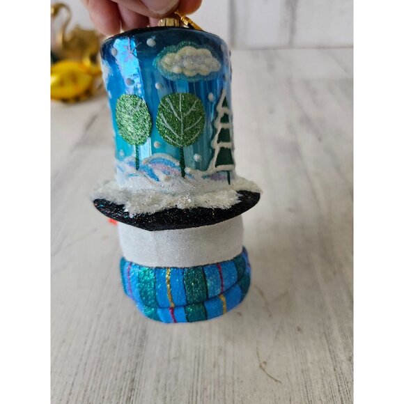 Reed barton snowman scene top hat ornament RARE glass glitter sparkle tree uniqu - Picture 3 of 10